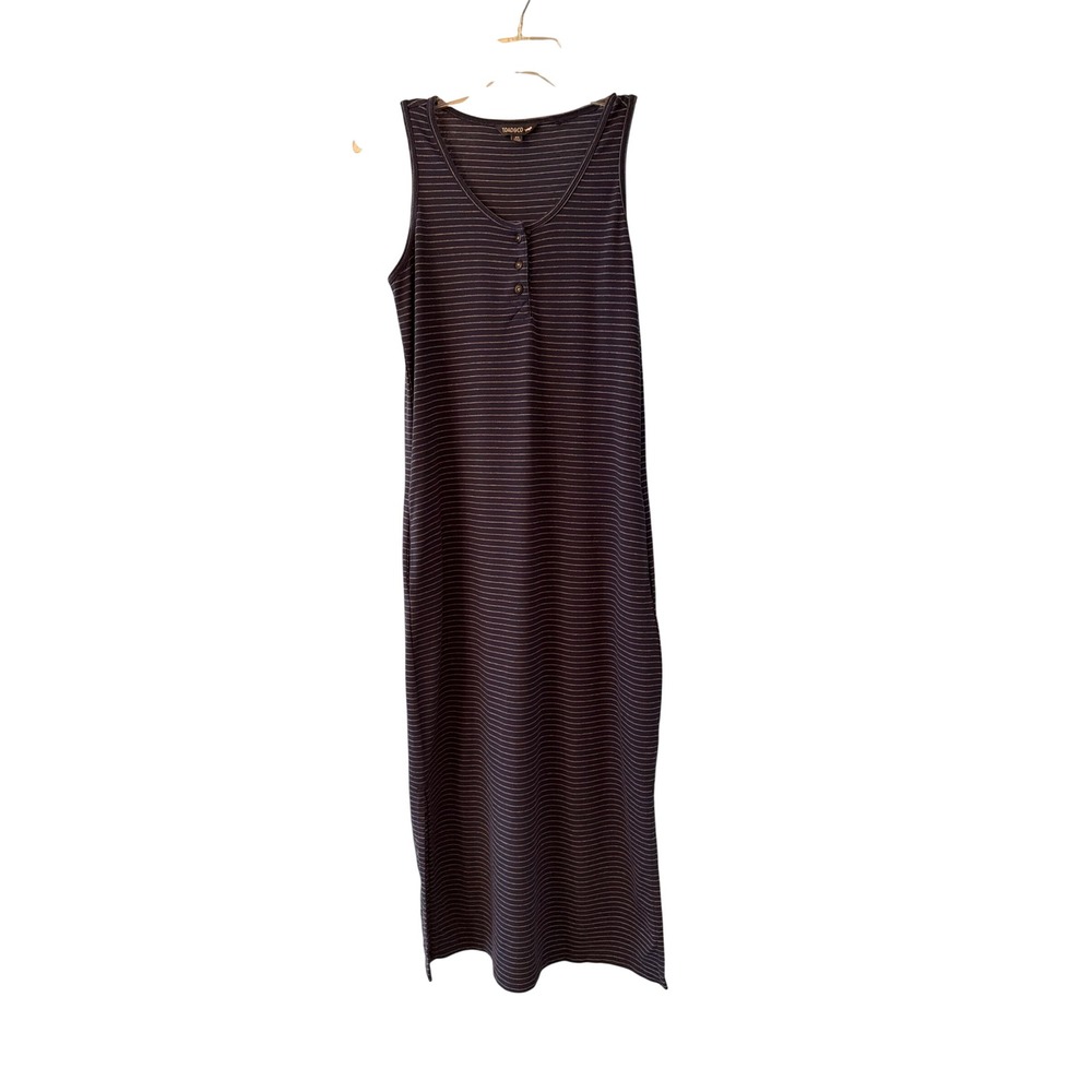 Toad&Co Midi Dress Navy Blue Striped Henley Hemp Blend Sleeveless Slim Fit XS